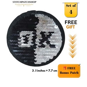 Reversible Sequin OK Hand Patch Iron On Sew On, Black Silver Flip Sequin Hand Gesture Applique, Pair of 4, 3.1 Inch Jacket Backpack