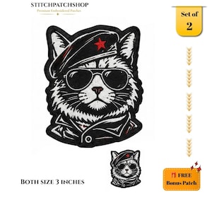Revolutionary Cat Embroidered Patch Set, Iron-On Applique Badge (3 Inches)