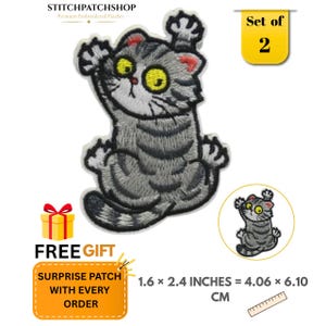 Cat Climbing Embroidered Iron On Patch , Cute Kitty Patch Set, Funny Aesthetic Applique for Jackets, Backpacks, Hats & Bags
