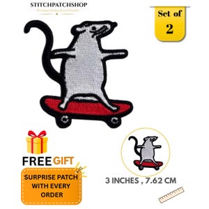 Écusson brodé Rat skateur, écusson thermocollant Rat skateur amusant, applique souris mignonne pour veste, sac à dos, chapeau et jean (lot de 2)