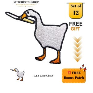 Geborduurde patch met boze gans en mes (set van 2), meme Chaos Bird badge