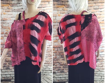 Nuno Felted top, oversized blouse, metallic top, off the shoulder top,  silk chiffon blouse