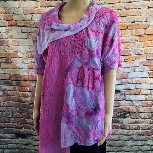 nuno felted top, felted blouse, OOAK top, asymmetric top, silk chiffon,  art to wear blouse