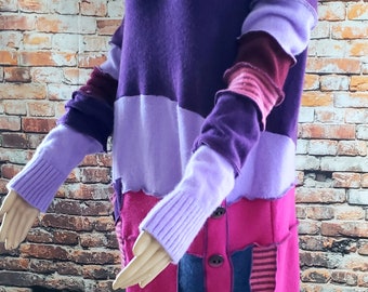 Upcycled Cashmere Sweater Dress, Katwise Inspired, Long Sleeve Wool Blend