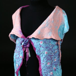 Nuno felted vest, whimsical shawl, felted shrug, cruise wear, OOAK vest, gift for her, hand felted vest