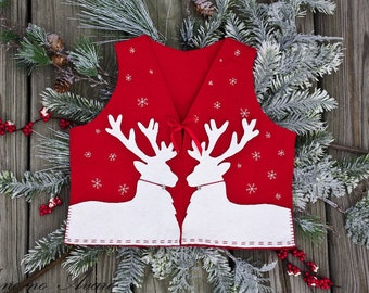 Baby First Christmas Felt Vest, Reign Deer Applique, Christmas Outfit