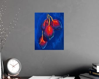 青い燃えさし｜フルーツのオイルパステル画｜植物画の壁掛けアート