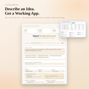AI Digital Product Generator, Prompt To Code Maker, Web App Creator, Business SaaS Builder, Auto Planner Software, Custom User Interface Kit