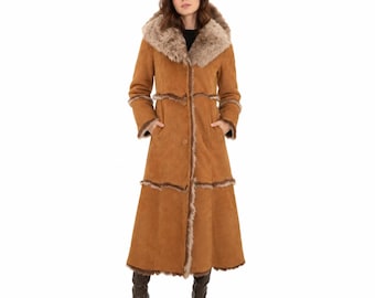 Echter Wildleder-Shearling-Mantel aus den 1970er Jahren mit Kapuze – Wintermantel im Boho-Stil aus Afghanistan