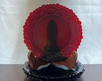 Vintage 1970s Set of 3 Avon 1876 Cape Cod Collection Ruby Red Glass Dessert / Salad Plates