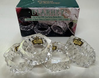 Vintage Set of 4 Crystal Blarney Napkin Rings BOXED