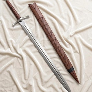 Hand Forged Knight Longsword, 5160 Carbon Steel Blade, Leather Scabbard, Custom Engraving