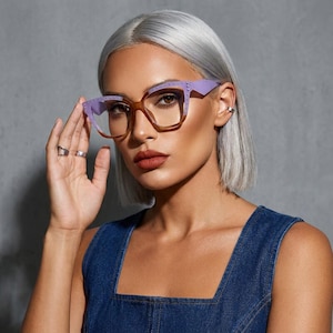 Purple Brown Square Plastic Glasses Frame, Unisex Fashion Eyewear