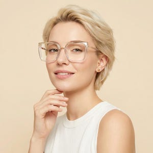 Överdimensionerade, fyrkantiga glasögon med genomskinliga bågar i guldfärg, geometriska, unisex-utseendeglasögon