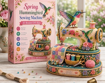 3D Beaded Hummingbird Sewing Machine Kit | Vintage Floral Spring Craft Project
