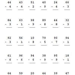 20 Printable Subtraction Worksheets, Double to Single digit, Math Drills, Home School PDF
