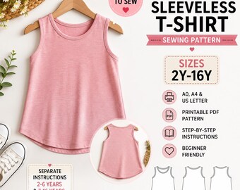 Girls Sleeveless T-Shirt Sewing Pattern PDF | Kids Tank Top Pattern | Summer Top Pattern | Sizes 2Y-16Y | A4 A0 US Letter