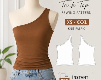One Shoulder Stretch Top Sewing Pattern | Easy Digital PDF | Instant Download | Beginner Friendly Knit Top Pattern |