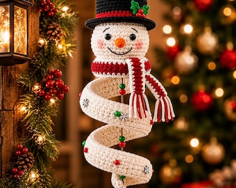 Crochet Snowman Ornament Pattern PDF | Christmas Spiral Snowman | Amigurumi Tree Decor | Spinning Holiday Ornament | Winter Crochet Pattern
