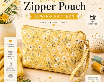 Nähanleitung für ein kleines Reißverschlusstäschchen (PDF), eine gesteppte Kosmetiktasche, eine Make-up-Tasche, eine Reisetasche – eine einfache PDF-Anleitung für Anfänger.