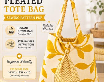 Pleated Tote Bag Sewing Pattern PDF | Peekaboo Chevron Tote | Fabric Handbag | DIY Shoulder Bag | Beginner Friendly
