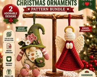 Crochet Christmas Pattern Bundle 2-in-1, Angel Ornament & Christmas Gnome Amigurumi Pattern, Xmas Tree Decoration, Holiday Decor DIY