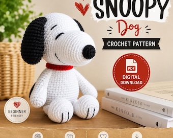 Snoopy Dog Crochet Pattern PDF, Crochet Dog Pattern, Amigurumi Dog Pattern, Crochet Plush Toy, Snoopy Amigurumi, Instant Download