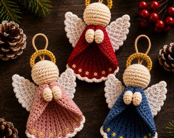 Häkelanleitung für einen Engel als Christbaumschmuck (PDF), Amigurumi-Weihnachtsengel-Tutorial, DIY-Weihnachtsbaumschmuck, Weihnachtsschmuck, Häkelgeschenk für Anfänger