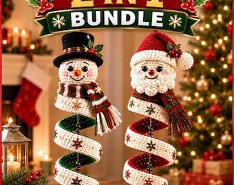 Christmas Spiral Ornament Crochet Pattern Bundle PDF | Santa Snowman Tree Amigurumi | Spinning Hanging Christmas Decor| 2 in 1