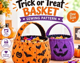 Trick or Treat Basket Sewing Pattern PDF | Halloween Sewing Pattern | Candy Bag Pattern | Fabric Treat Basket | Beginner Sewing PDF