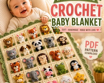 Heart Baby Blanket Crochet Pattern PDF  |Easy Beginner Crochet Baby Blanket |25 Applique Granny Squares |Nursery Blanket| Baby Shower Gift