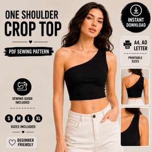One Shoulder Stretch Top Sewing Pattern | Easy Digital PDF | Instant Download | Beginner Friendly Knit Top Pattern |