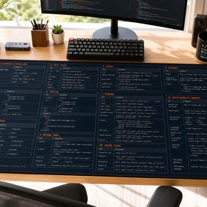 Tappetino da scrivania con foglio riassuntivo HTML / Tappetino per tastiera con riferimenti di programmazione