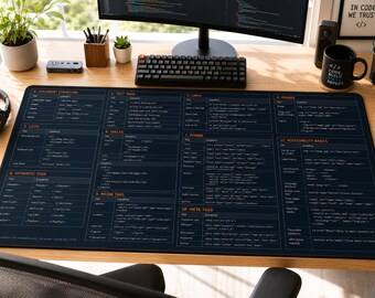 Alfombrilla de escritorio con hoja de trucos HTML / Bloc de teclado de referencia de codificación