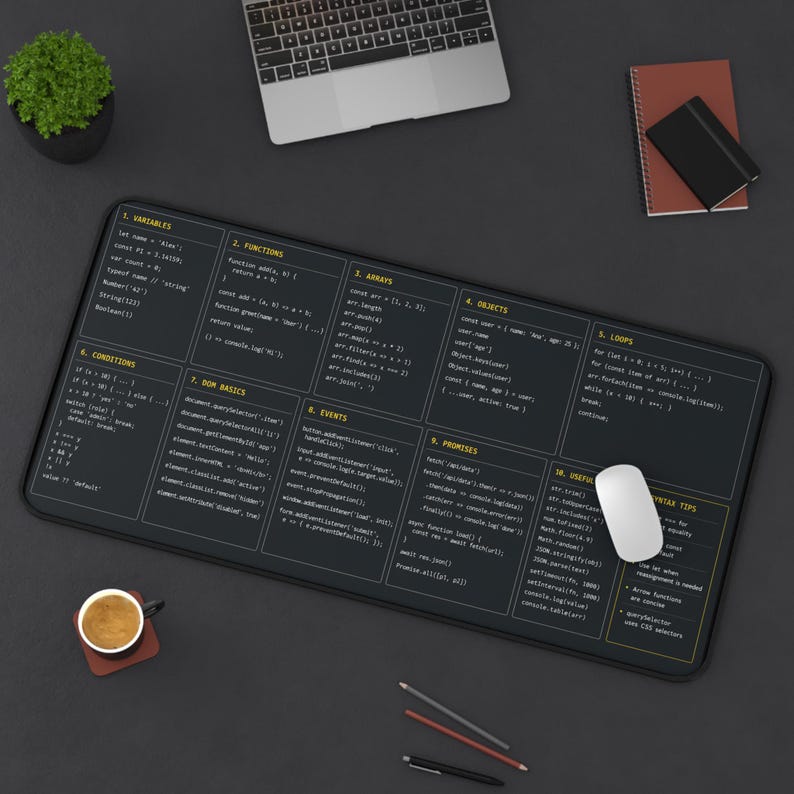 Tapete de mesa com guia rápido de JavaScript | Referência de programação, ferramenta para desenvolvedores imagem 8