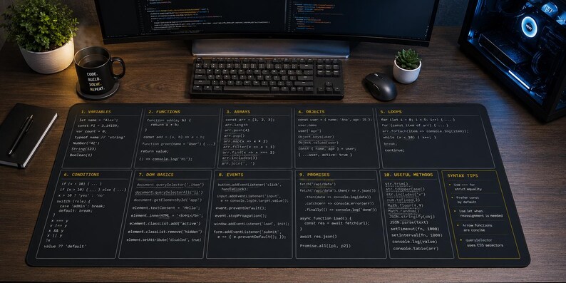 Tapete de mesa com guia rápido de JavaScript | Referência de programação, ferramenta para desenvolvedores imagem 5