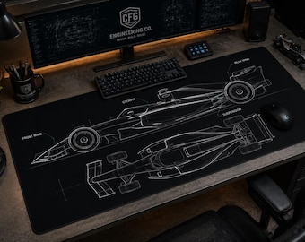 Formel Rennwagen Blueprint Schreibtischmatte | Racing Team Mousepad