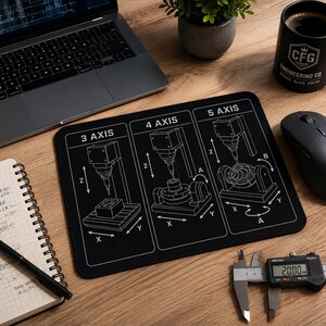 CNC Machining Axes Diagram Mouse Pad | 3, 4, 5 Axis Technical Reference