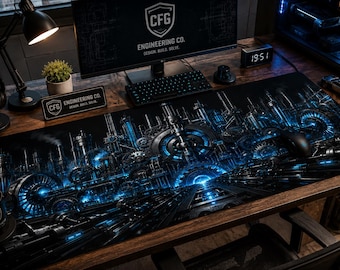 Futuristische Cyber City Schreibtischmatte | Gaming Mousepad