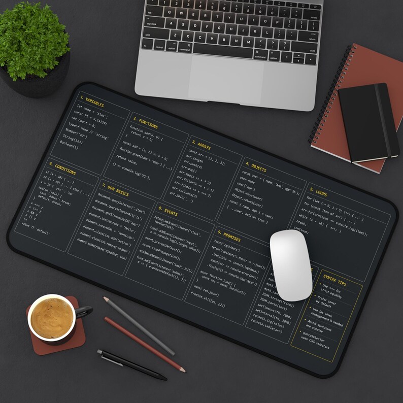 Tapete de mesa com guia rápido de JavaScript | Referência de programação, ferramenta para desenvolvedores imagem 7