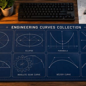 Engineering Curves Desk Mat, Geometry Blueprint Mouse Pad | CAD Reference