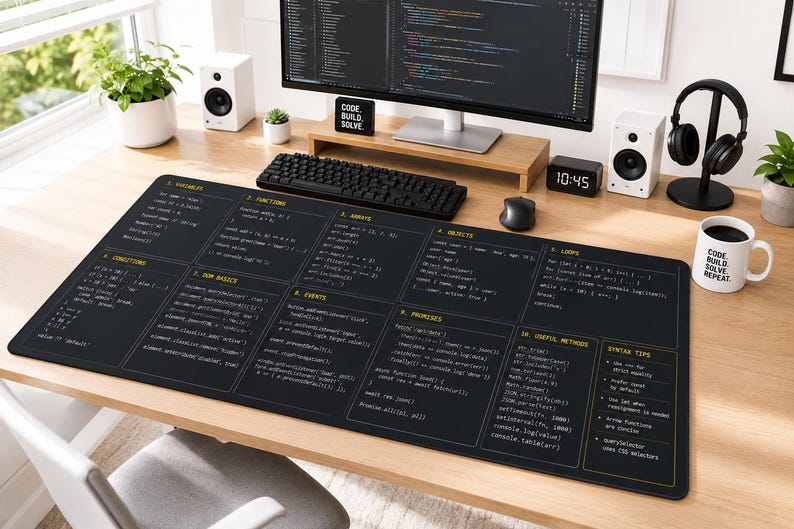 Tapete de mesa com guia rápido de JavaScript | Referência de programação, ferramenta para desenvolvedores imagem 3