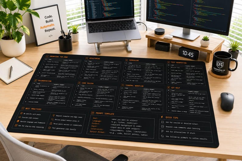 AI Coding Assistant Workflow Desk Mat | Programming Cheat Sheet Workspace Reference image 2