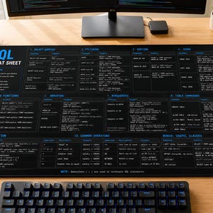 SQL Cheat Sheet Desk Mat | Programming Reference, Dark Theme