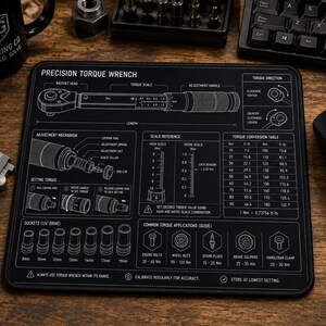 Torque Wrench Blueprint Gaming Mouse Pad | Torque Reference Guide, Conversion Chart