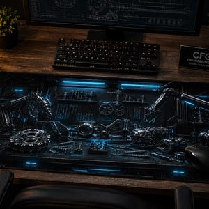 Industrial Robotics Desk Mat, Robotic Arm Engineering Mouse Pad, Futuristic Workspace Decor