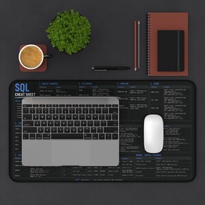 Alfombrilla de escritorio con hoja de trucos de SQL / Referencia de programación, tema oscuro imagen 6