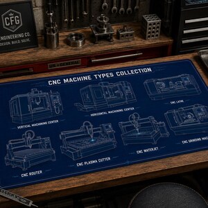 CNC-maskintyper Ritningsunderlägg | Musmatta för industriell verkstad