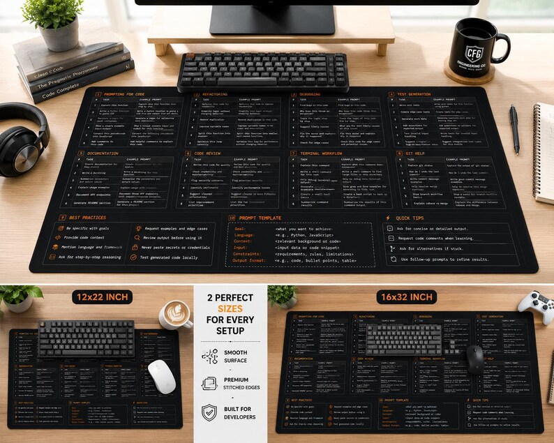 AI Coding Assistant Workflow Desk Mat | Programming Cheat Sheet Workspace Reference image 6