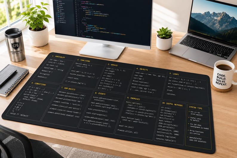 Tapete de mesa com guia rápido de JavaScript | Referência de programação, ferramenta para desenvolvedores imagem 4